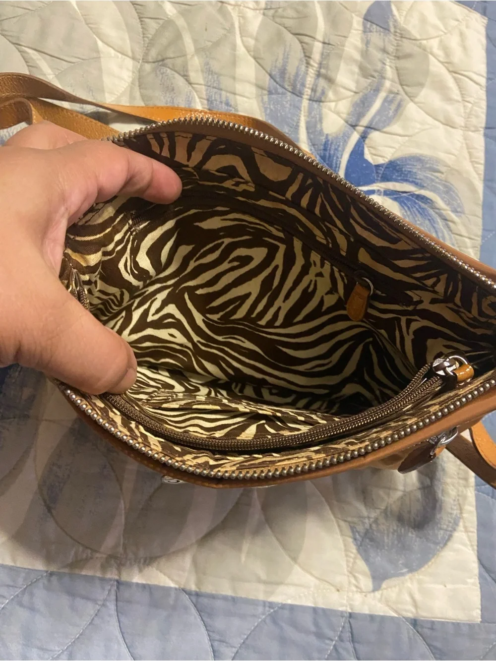 BRIGHTON Golden Brown Patent Leather Trim Nylon Crossbody Bag